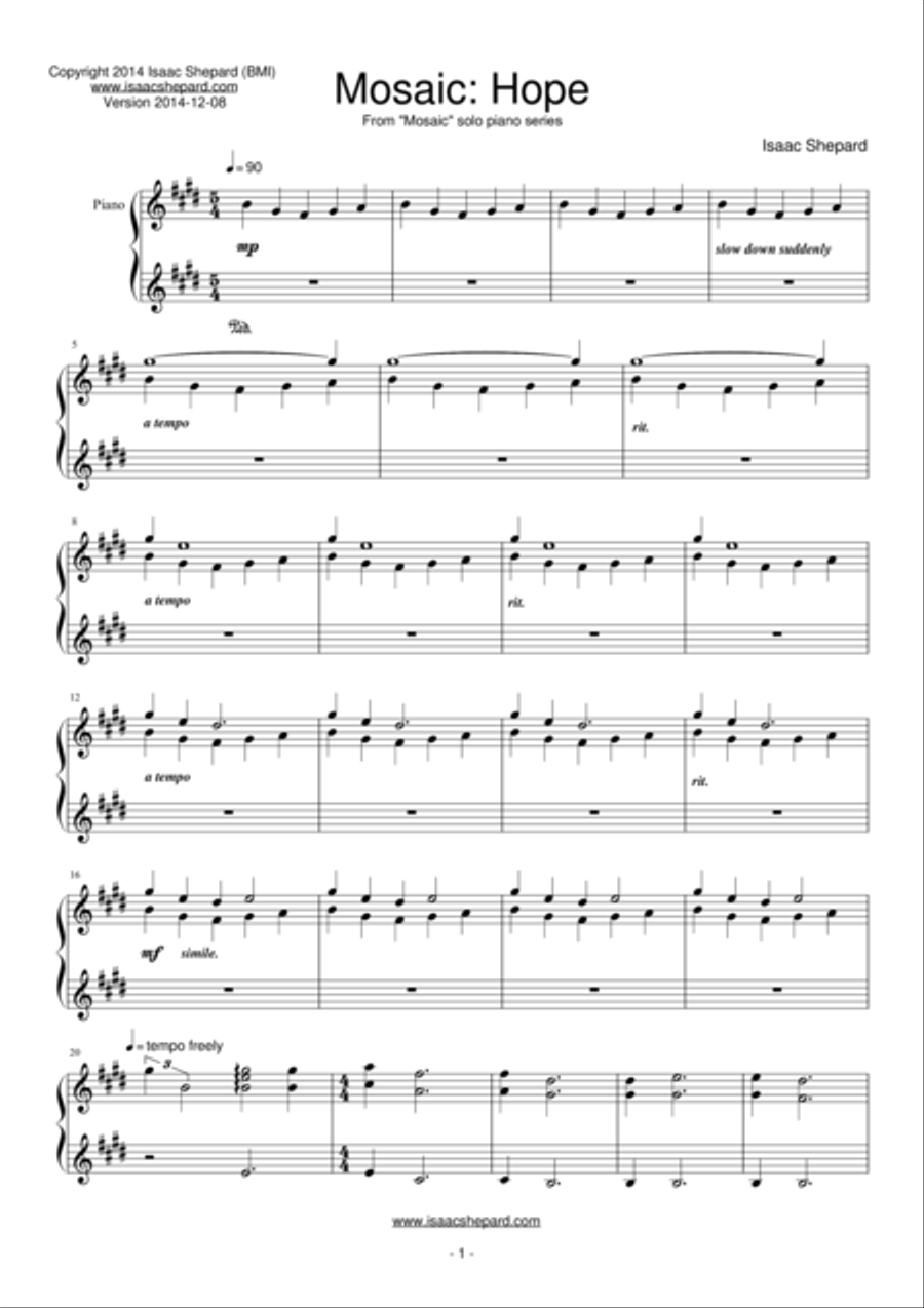 Mosaic: Hope Piano Solo scores gallery preview page 1