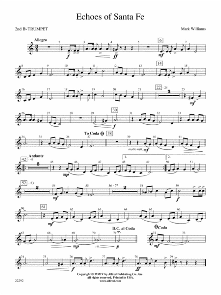 Echoes of Santa Fe: 2nd B-flat Trumpet Concert Band scores gallery preview page 1