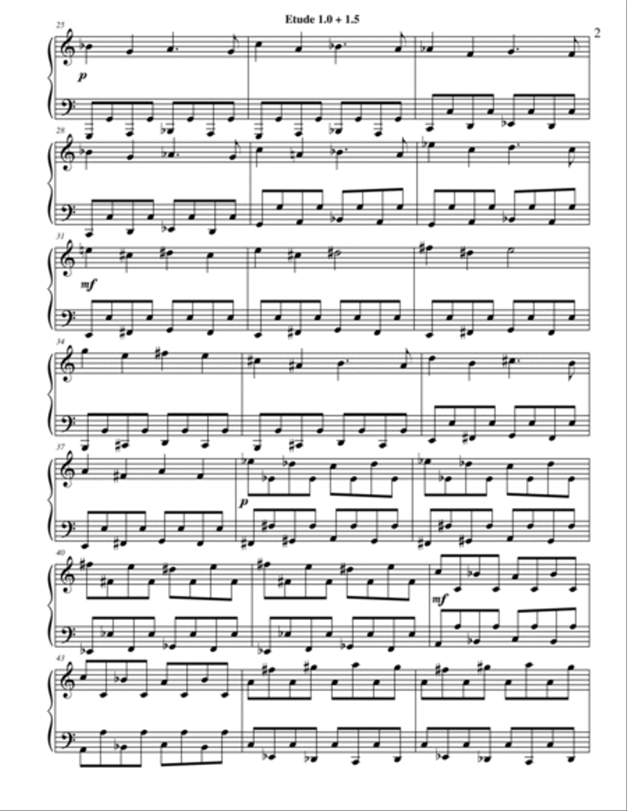 Etude 1.0 + 1.5 for Piano Solo from 25 Etudes using Symmetry, Mirroring and Intervals Piano Method scores gallery preview page 2