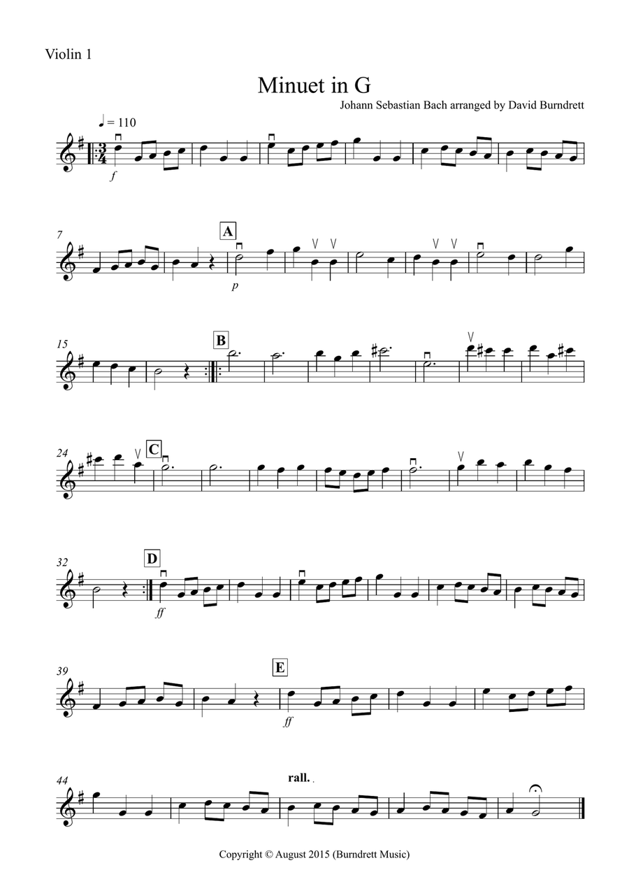 Minuet in G by Bach for Violin Trio Violin Solo scores gallery preview page 3