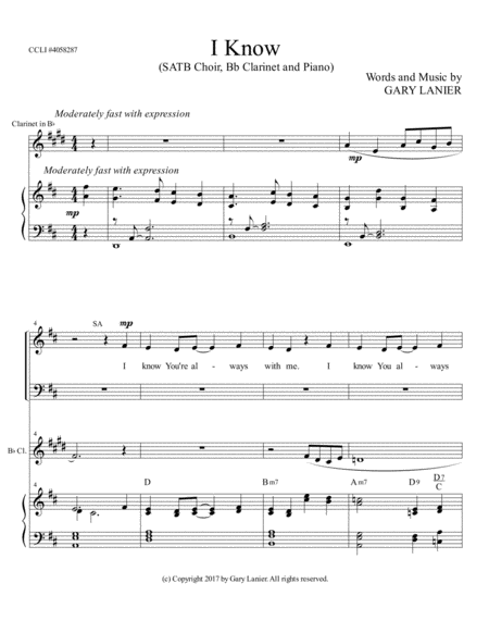 I KNOW (SATB Choir, Bb Clarinet and Piano) image number null
