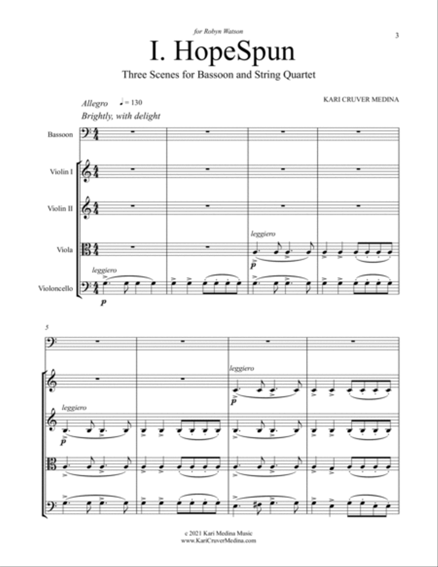 Vignettes (Three Scenes for Bassoon and String Quartet) Chamber Music scores gallery preview page 3