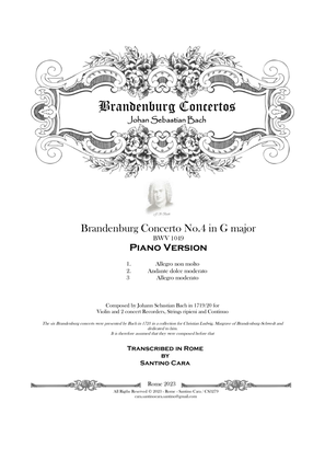 Book cover for Bach - Brandenburg Concerto No.4 in G major BWV 1049 - Piano Version