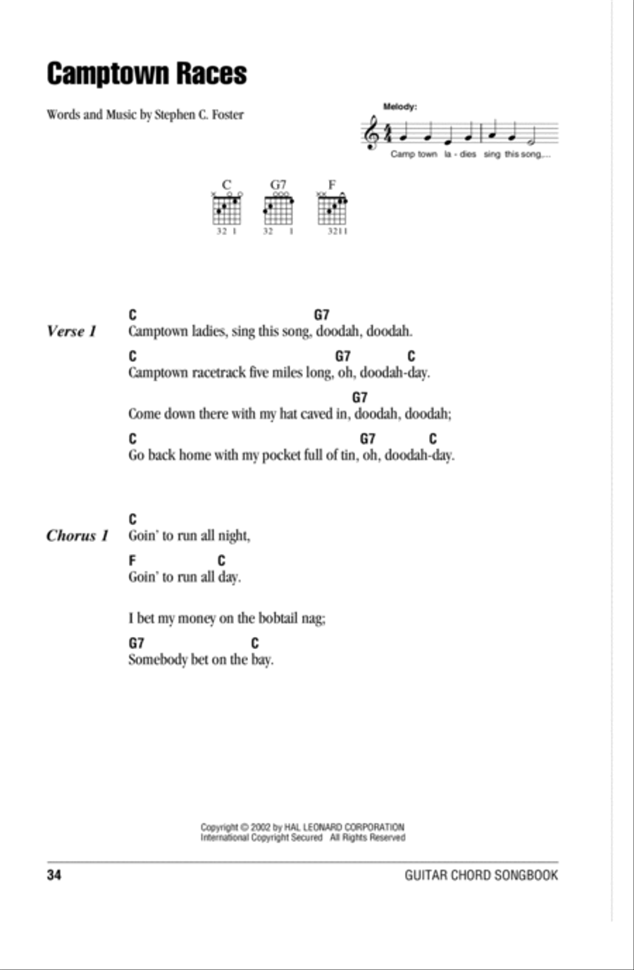 The Camptown Races Easy Guitar scores gallery preview page 1