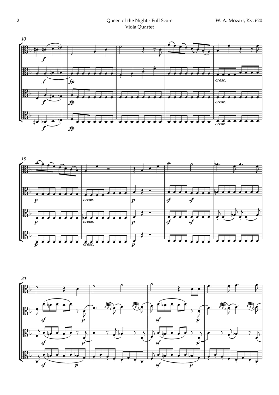 Queen of the Night Aria by Mozart for Viola Quartet String Quartet scores gallery preview page 2