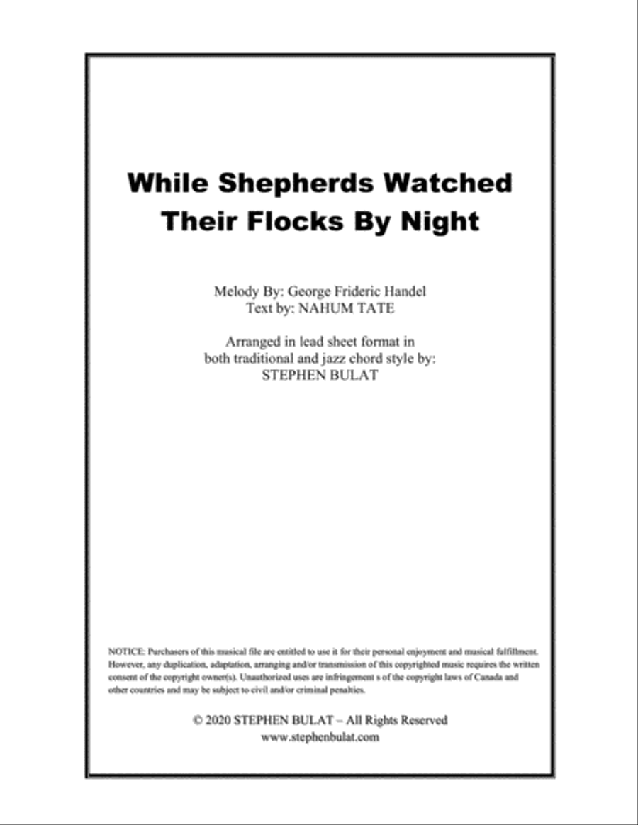 While Shepherds Watched Their Flocks By Night (Handel) - Lead sheet arranged in traditional and jazz