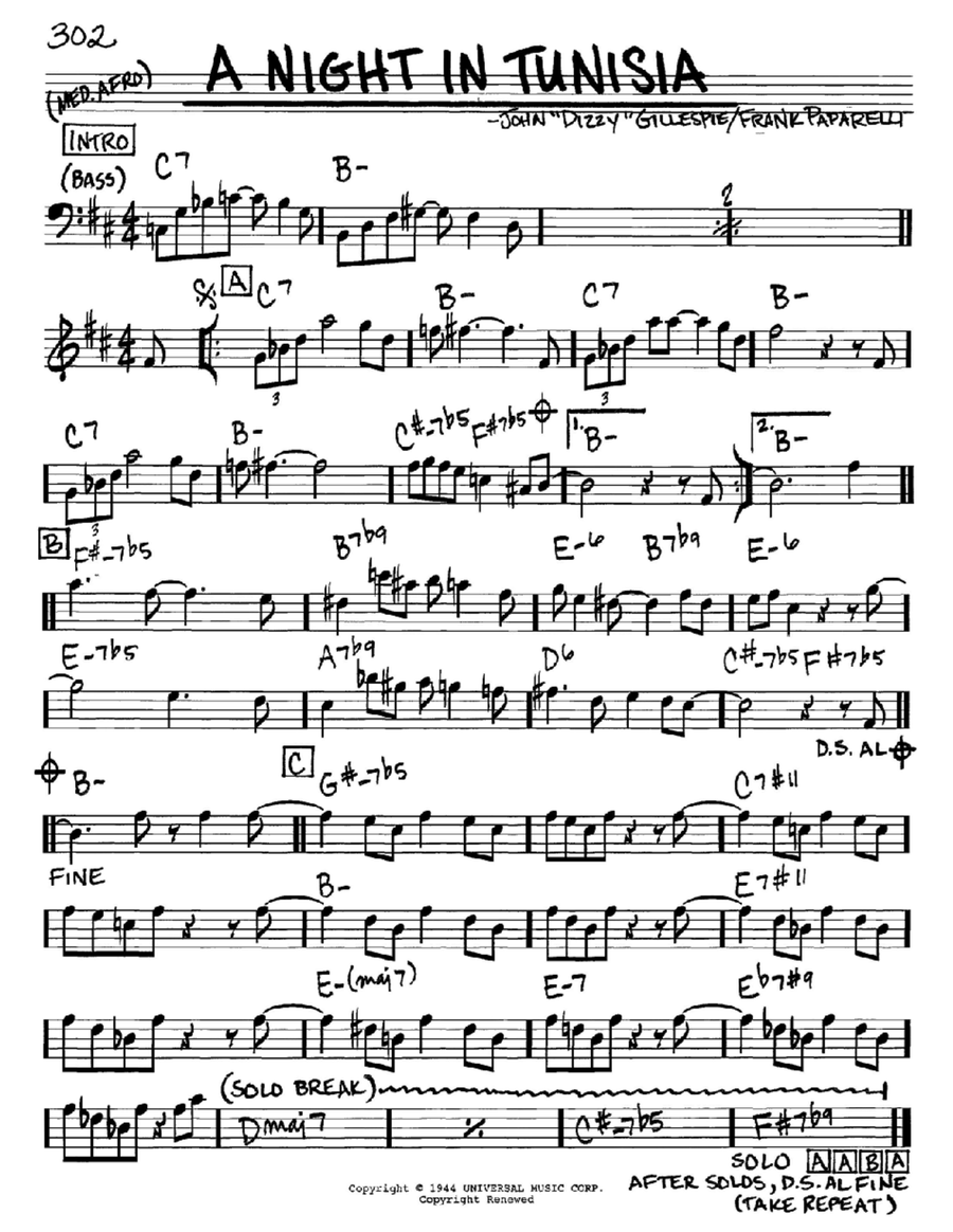 A Night In Tunisia E-Flat Instrument scores gallery preview page 1
