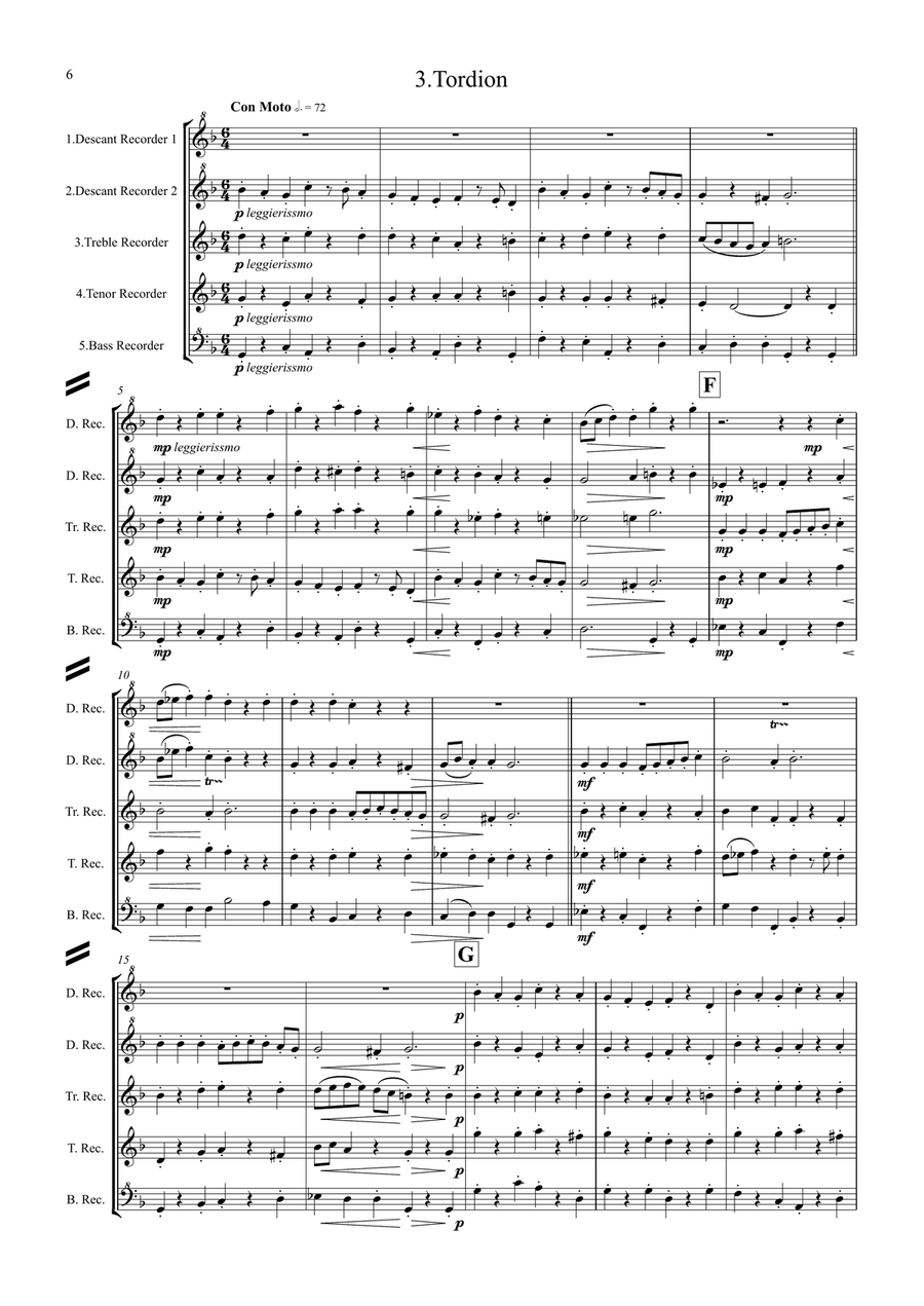 Peter Warlock: Capriol Suite - recorder quintet Soprano Recorder scores gallery preview page 6