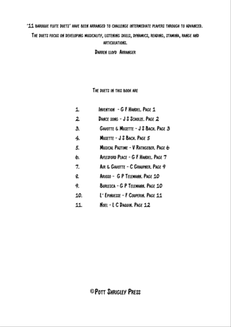 11 Baroque Flute duets 11 Baroque Flute duets Flute Duet scores gallery preview page 1