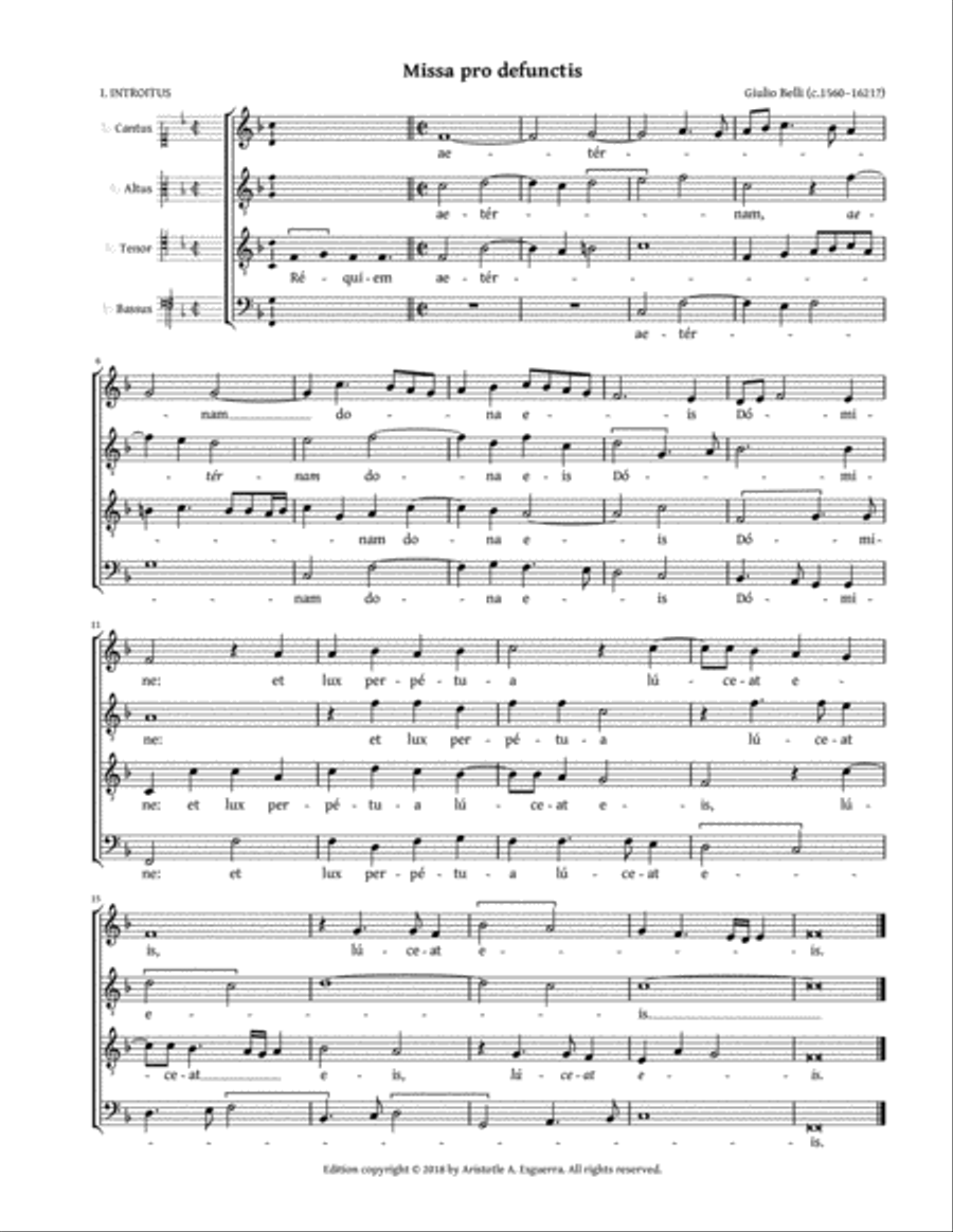 Missa pro defunctis a 4 (Belli) 4-Part scores gallery preview page 1