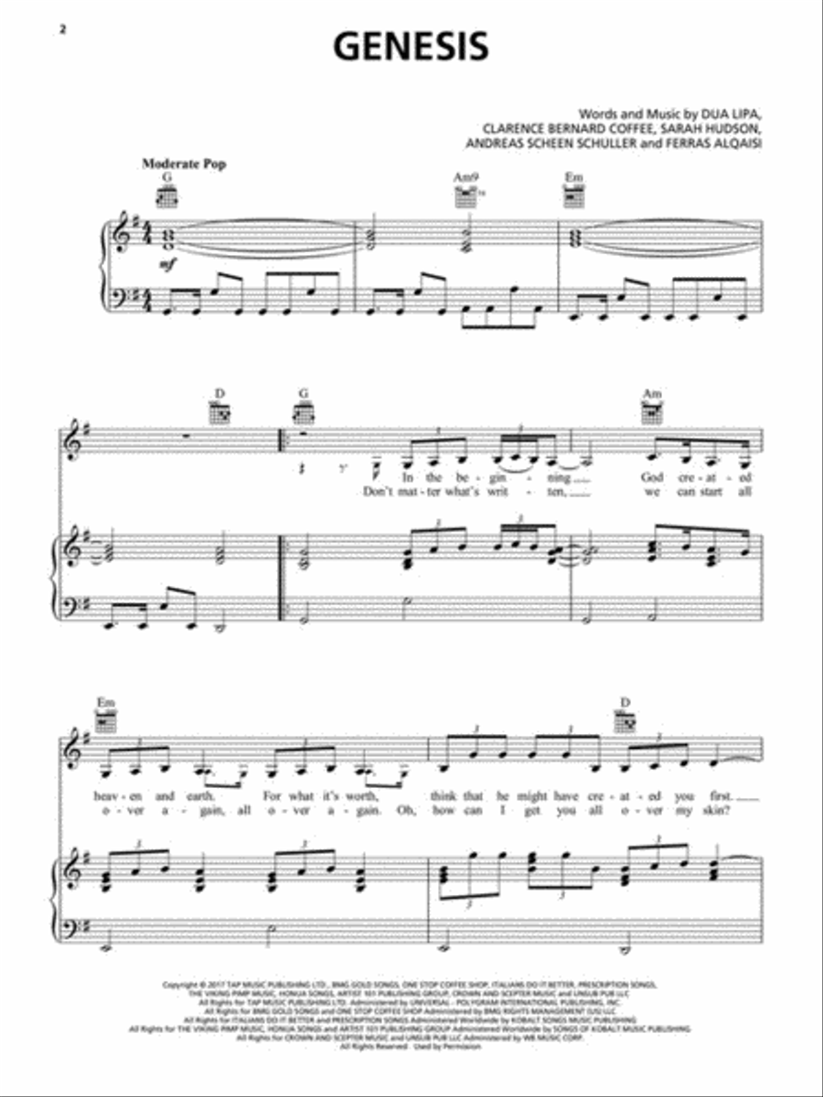 Dua Lipa Piano, Vocal, Guitar scores gallery preview page 4