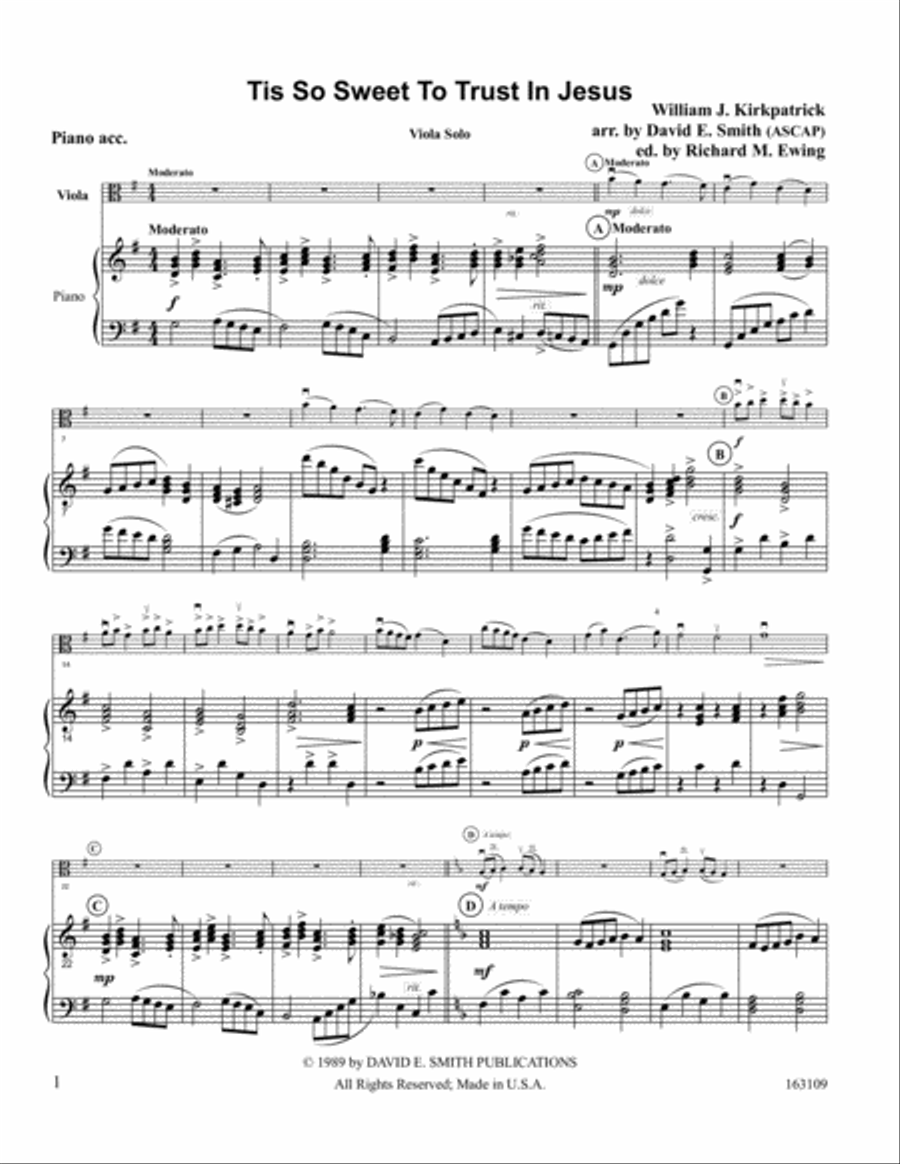 Tis So Sweet to Trust in Jesus Viola Solo scores gallery preview page 1