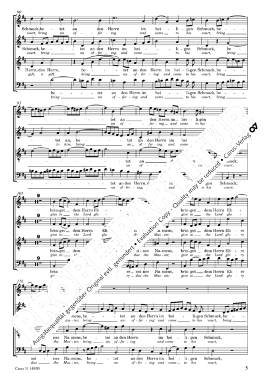 Give to the Lord glory due the Master (Bringet dem Herrn Ehre seines Namens) 4-Part scores gallery preview page 6