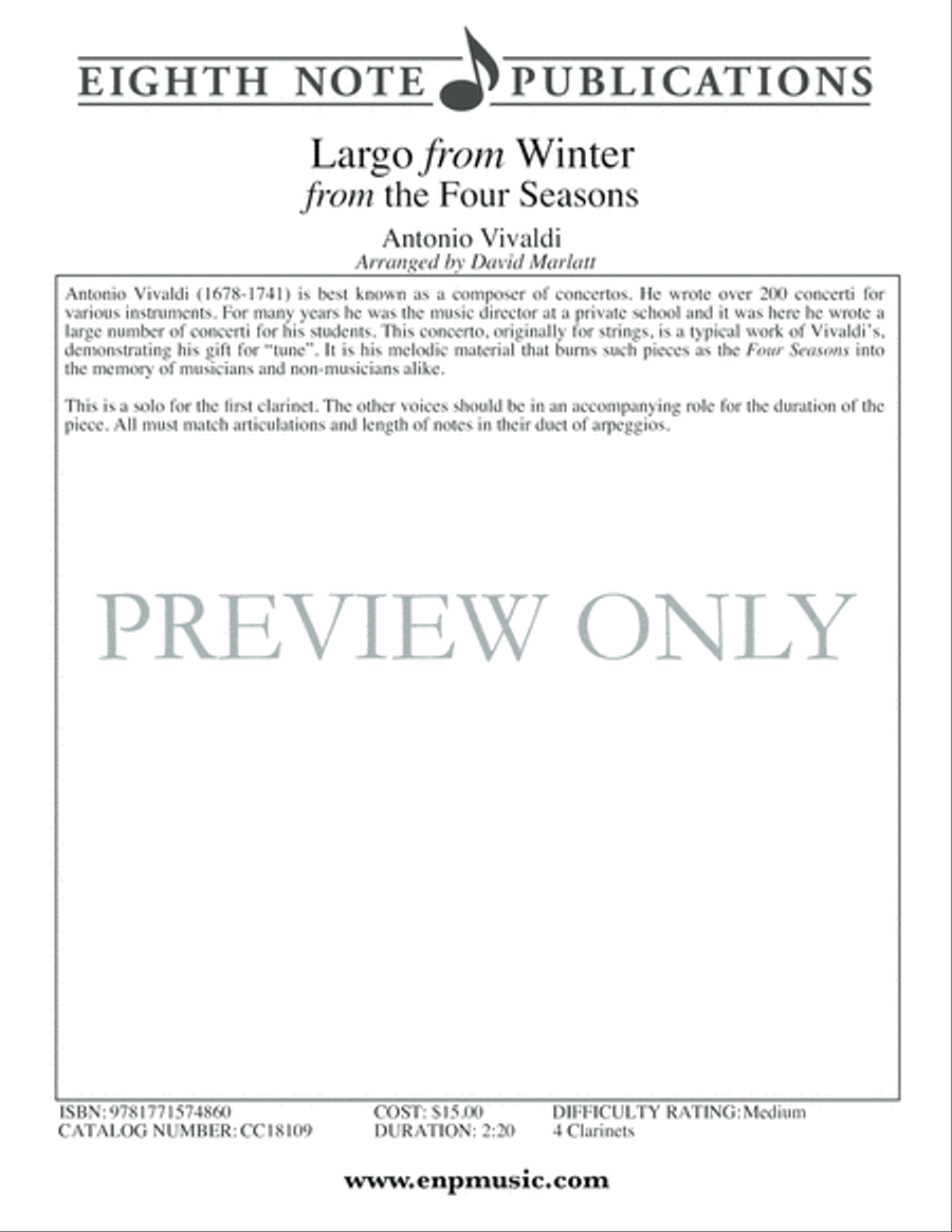 Largo from Winter Clarinet Quartet scores gallery preview page 2
