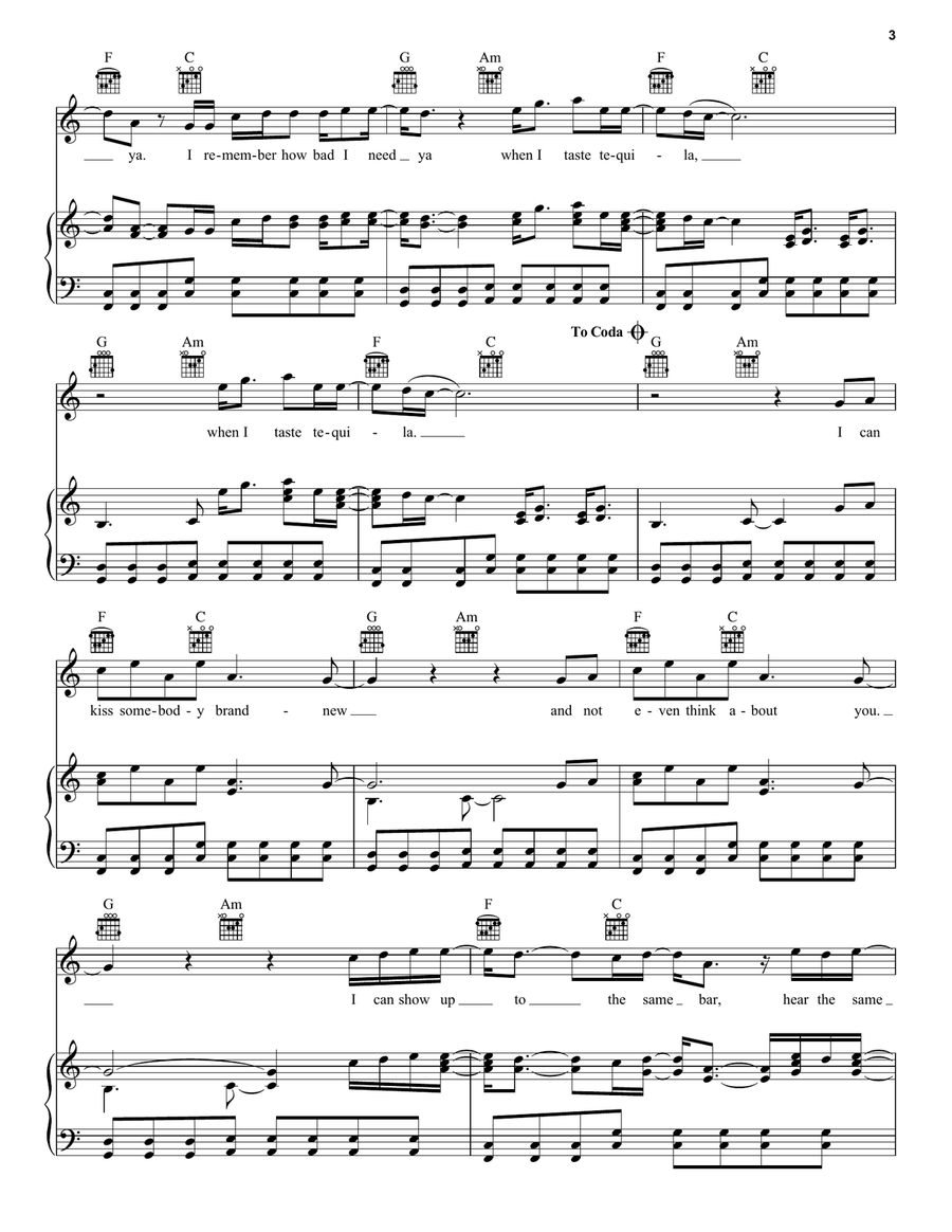 Tequila Tequila Piano, Vocal, Guitar scores gallery preview page 3