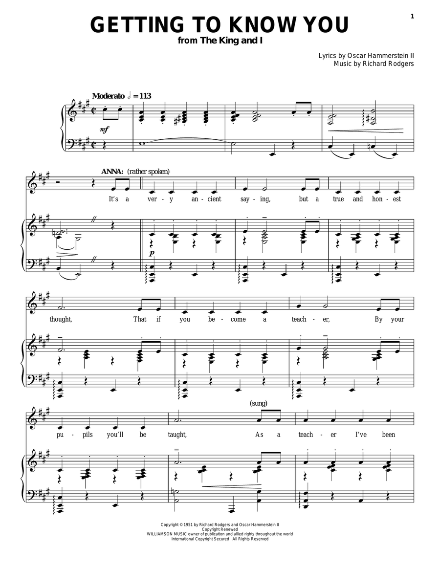 Getting To Know You Piano, Vocal scores gallery preview page 1