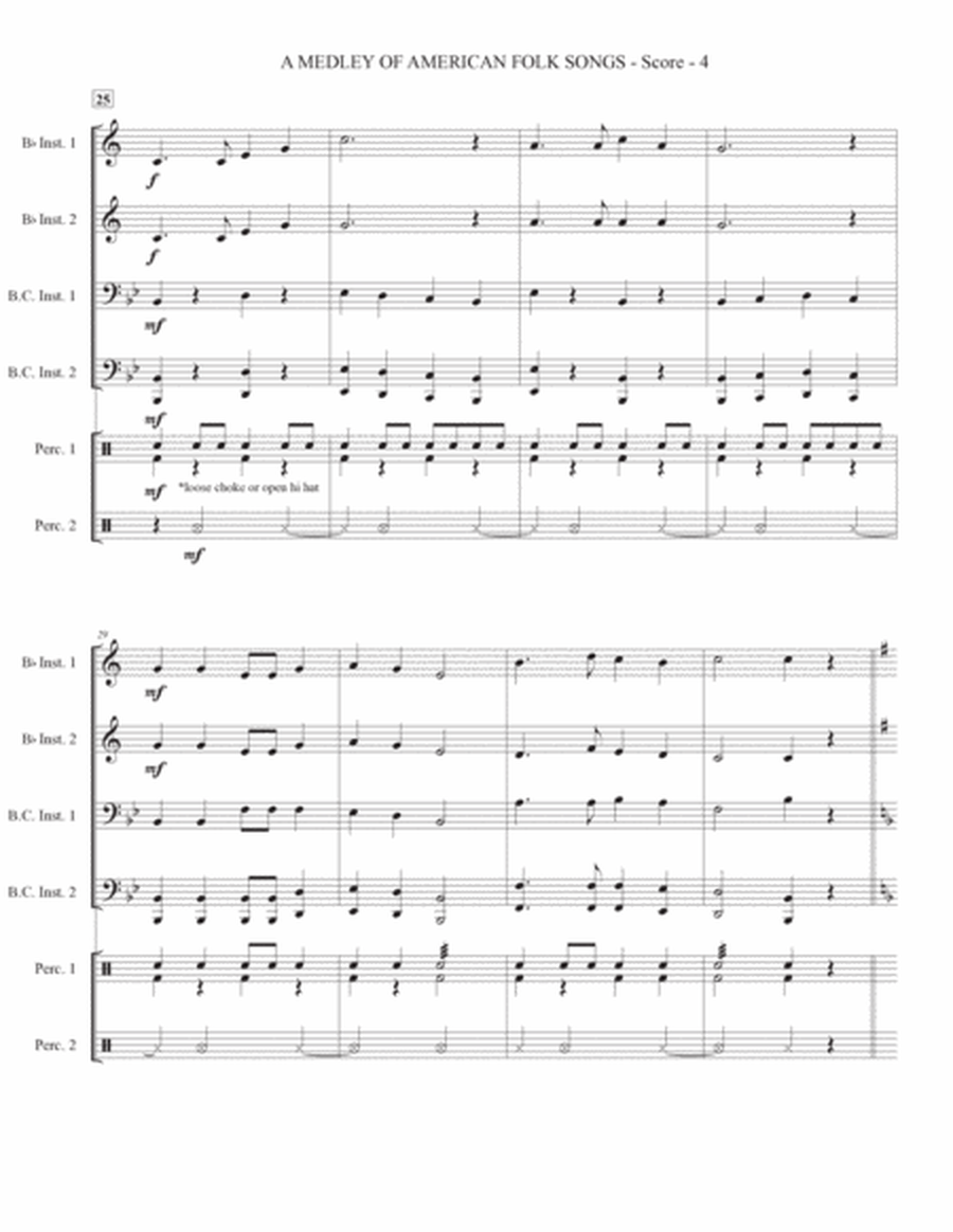 A Medley of American Folk Songs for Brass Band (Beginner Level) image number null
