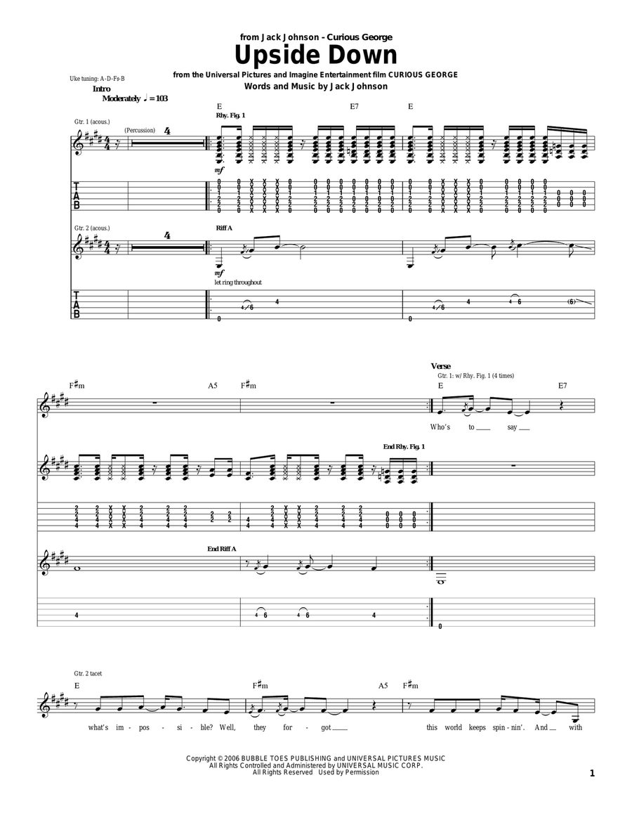 Upside Down Upside Down Acoustic Guitar scores gallery preview page 1