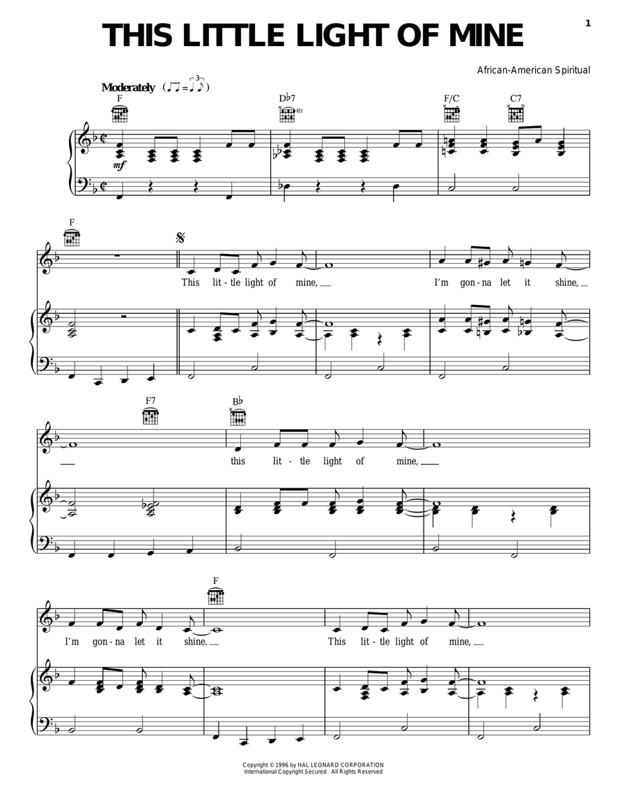 This Little Light Of Mine Piano, Vocal, Guitar scores gallery preview page 1