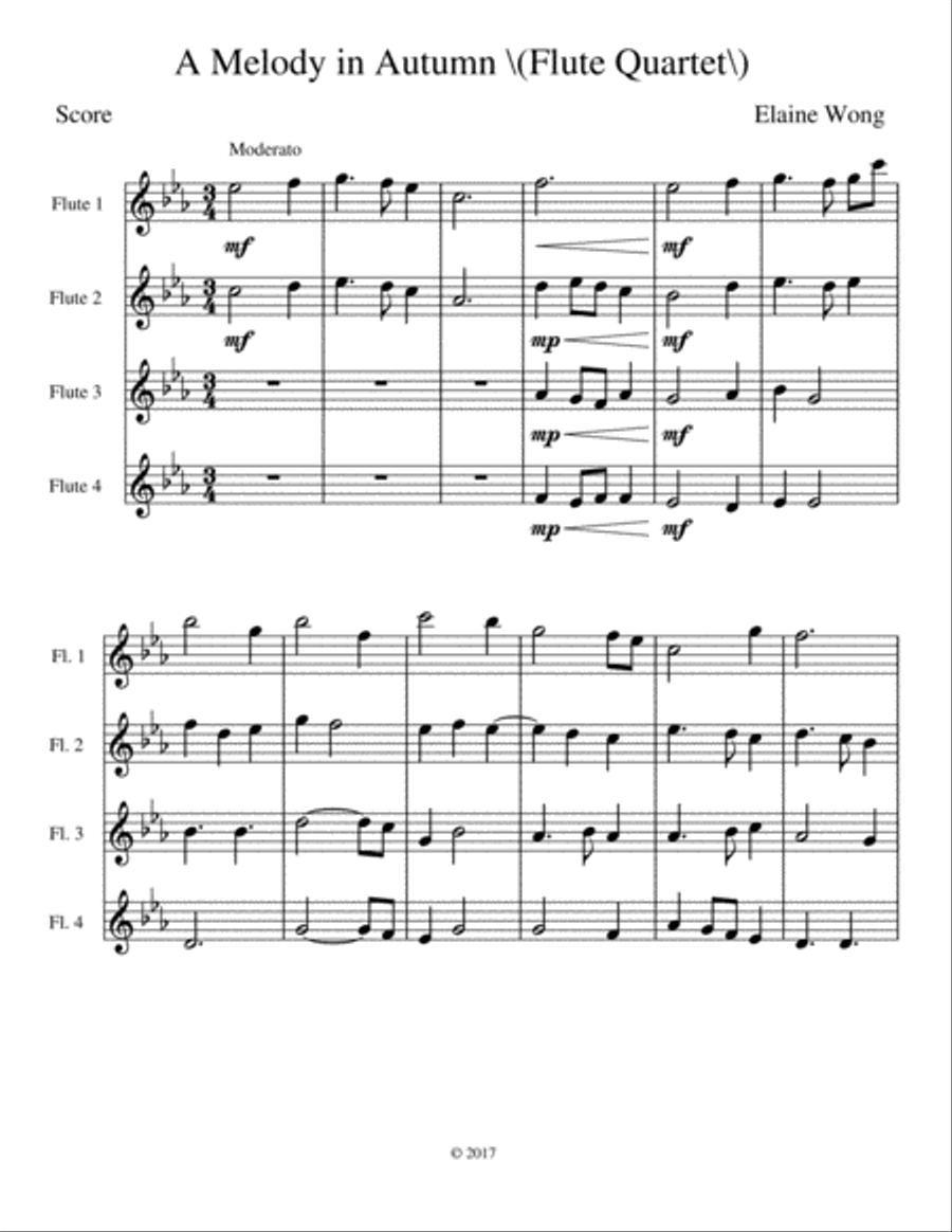A Melody in Autumn (Flute Quartet) Flute Quartet scores gallery preview page 1