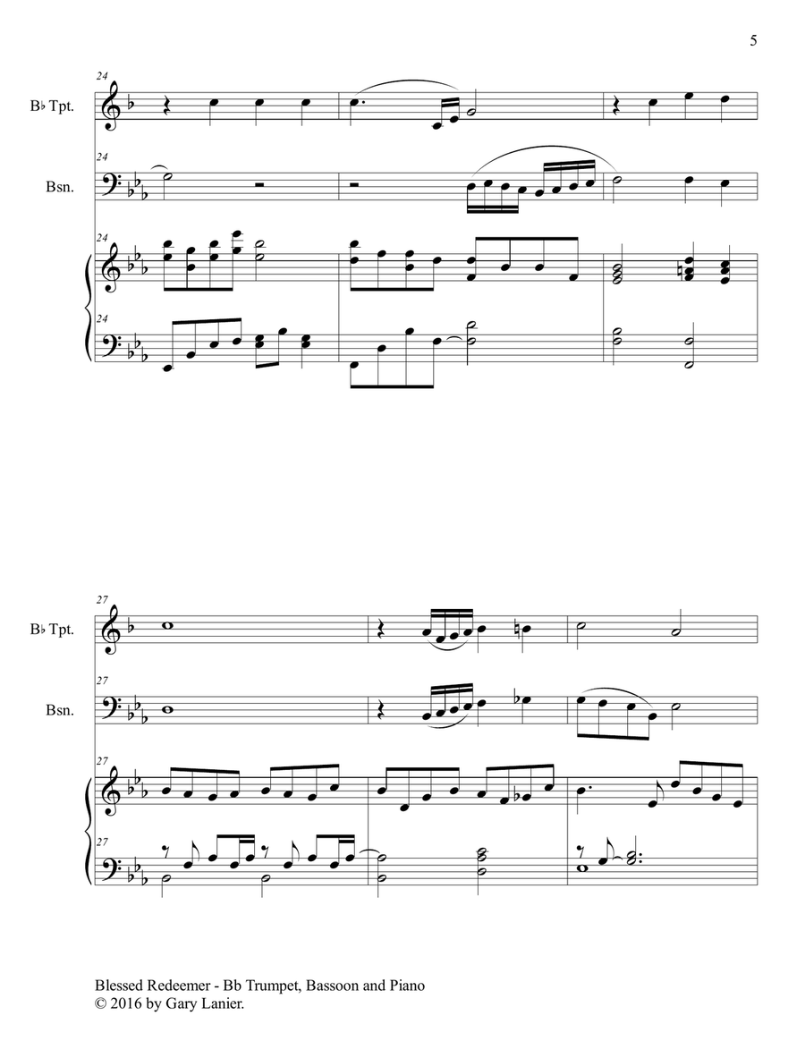 3 FAVORITE HYMNS (Trio - Bb Trumpet, Bassoon & Piano with Score/Parts) Trumpet Trio scores gallery preview page 6