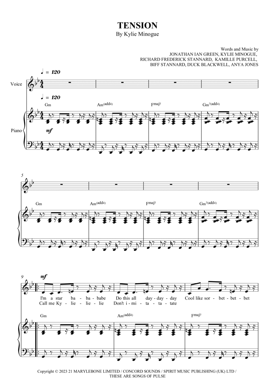 Tension Piano, Vocal, Guitar scores gallery preview page 1