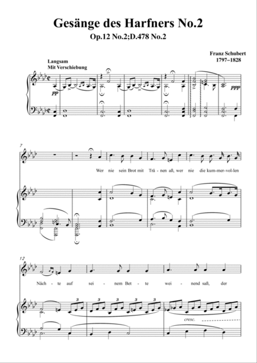 Schubert-Gesänge des Harfners,Op.12 No.2 in f minor,for Vocal and Piano Voice scores gallery preview page 2