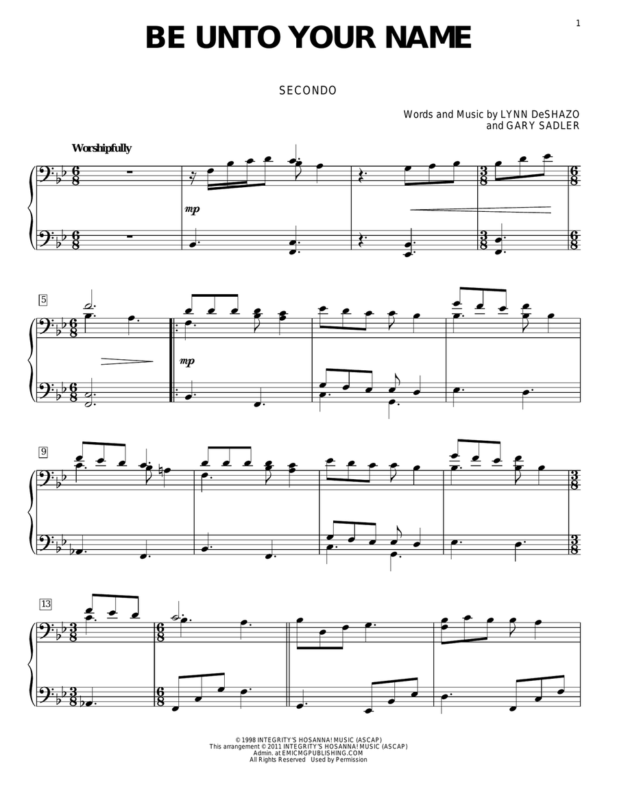 Be Unto Your Name Piano Duet scores gallery preview page 1