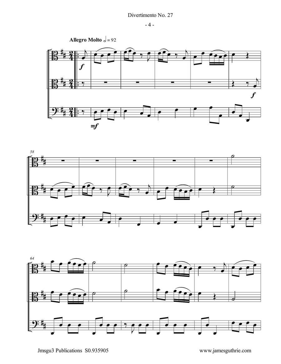 Haydn: Divertimento No. 27, Trio for 2 Violas & Cello String Trio scores gallery preview page 4