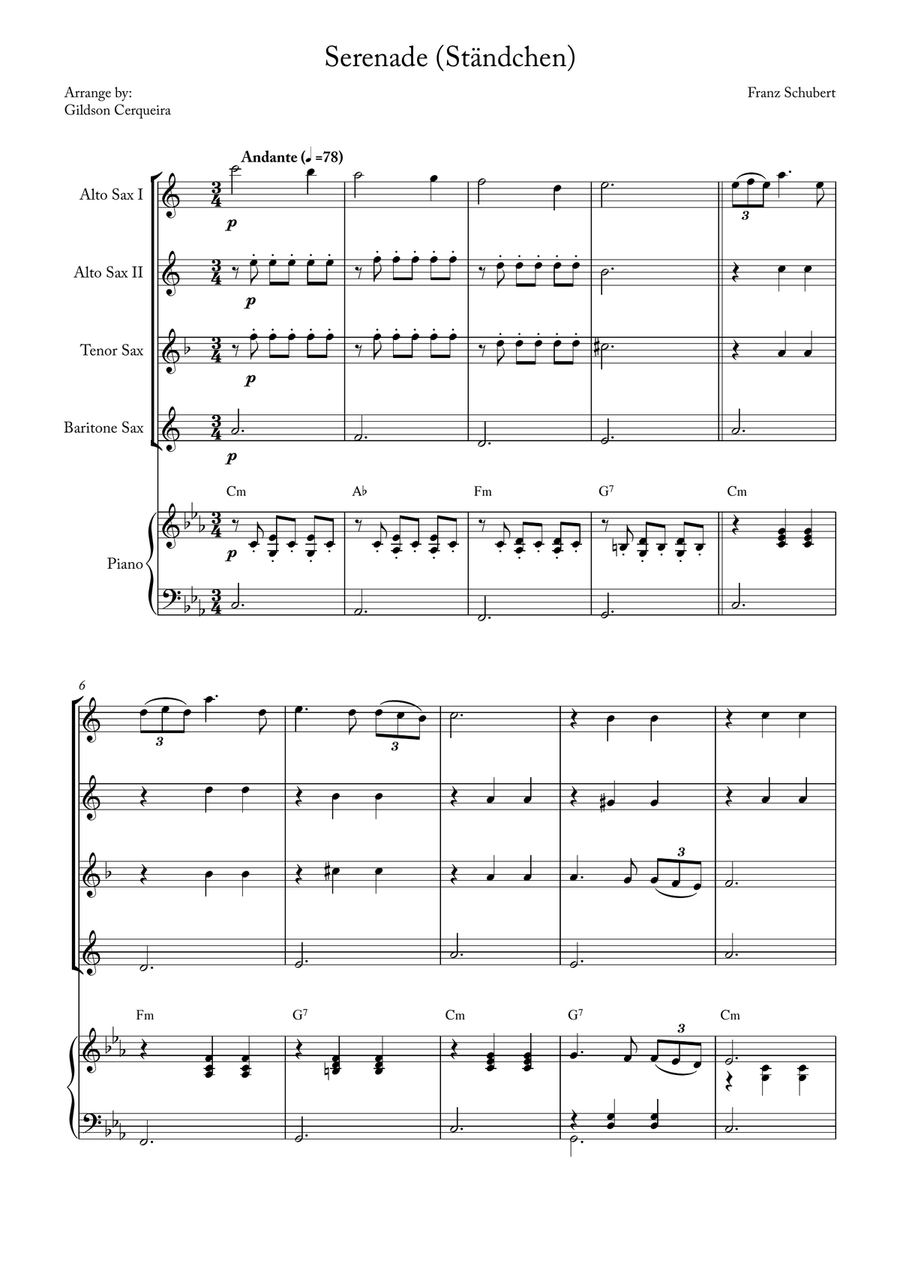Serenade (Ständchen) Saxophone Quartet scores gallery preview page 1