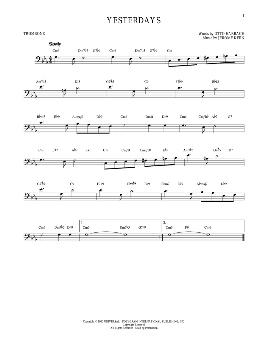 Yesterdays Trombone Solo scores gallery preview page 1