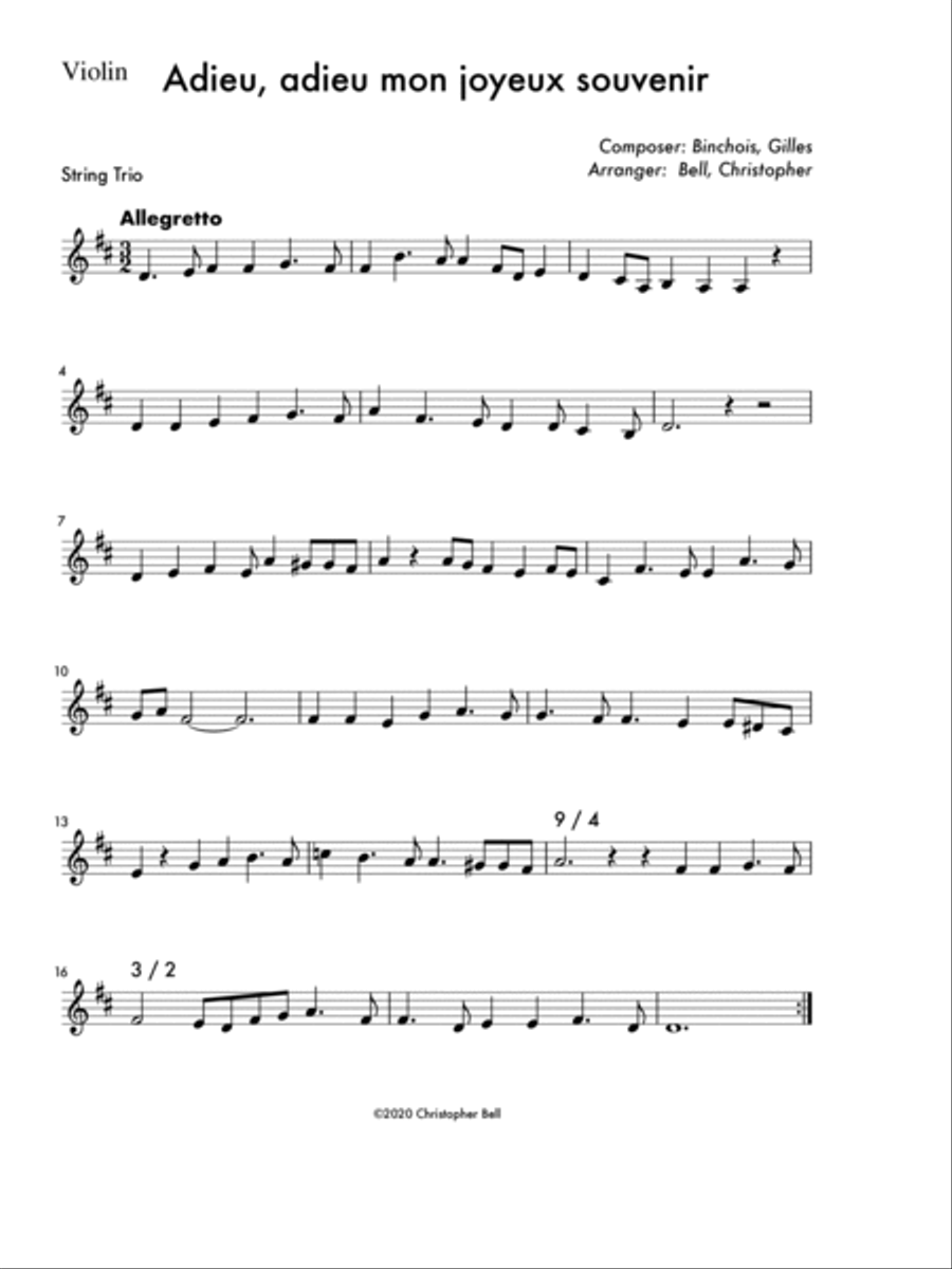 Adieu Adieu Mon Joyeux Souvenir String Trio scores gallery preview page 2