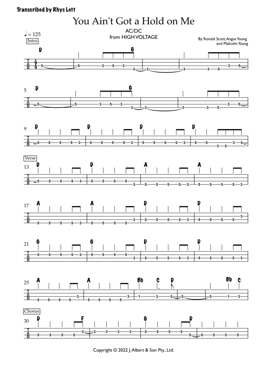 You Ain't Got A Hold On Me Guitar Tablature scores gallery preview page 1