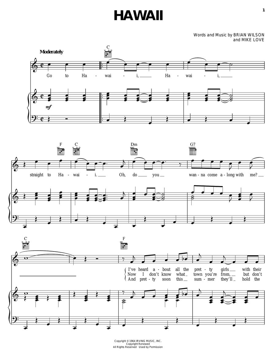 Hawaii Hawaii Piano, Vocal, Guitar scores gallery preview page 1