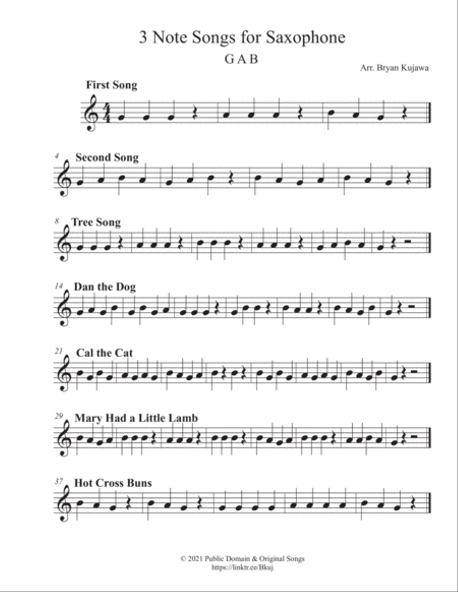 3 Note Songs for Saxophone Woodwind Quartet scores gallery preview page 1