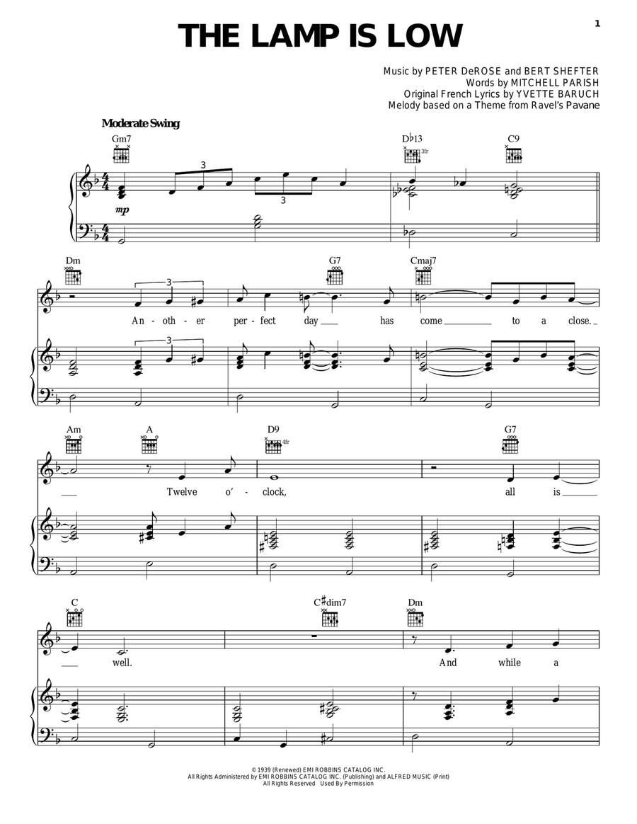 The Lamp Is Low Piano, Vocal, Guitar scores gallery preview page 1