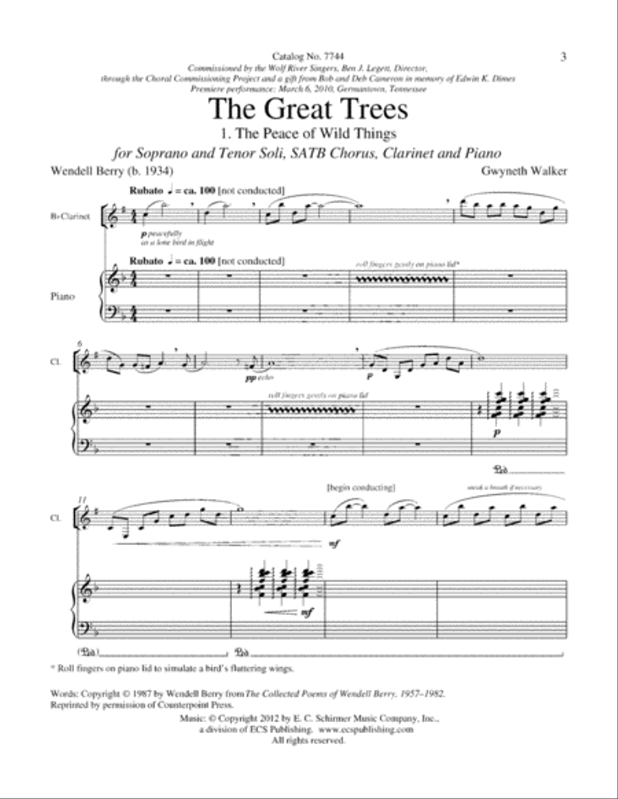 The Great Trees: 1. Peace of Wild Things 4-Part scores gallery preview page 13