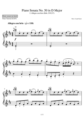 Book cover for Piano Sonata No. 50 in D Major (EASY PIANO) I. Allegro con brio (Hob. XVI:37) [Joseph Haydn]