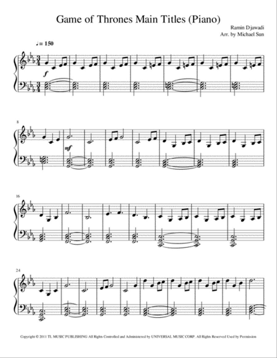 Game Of Thrones Game Of Thrones Easy Piano scores gallery preview page 1
