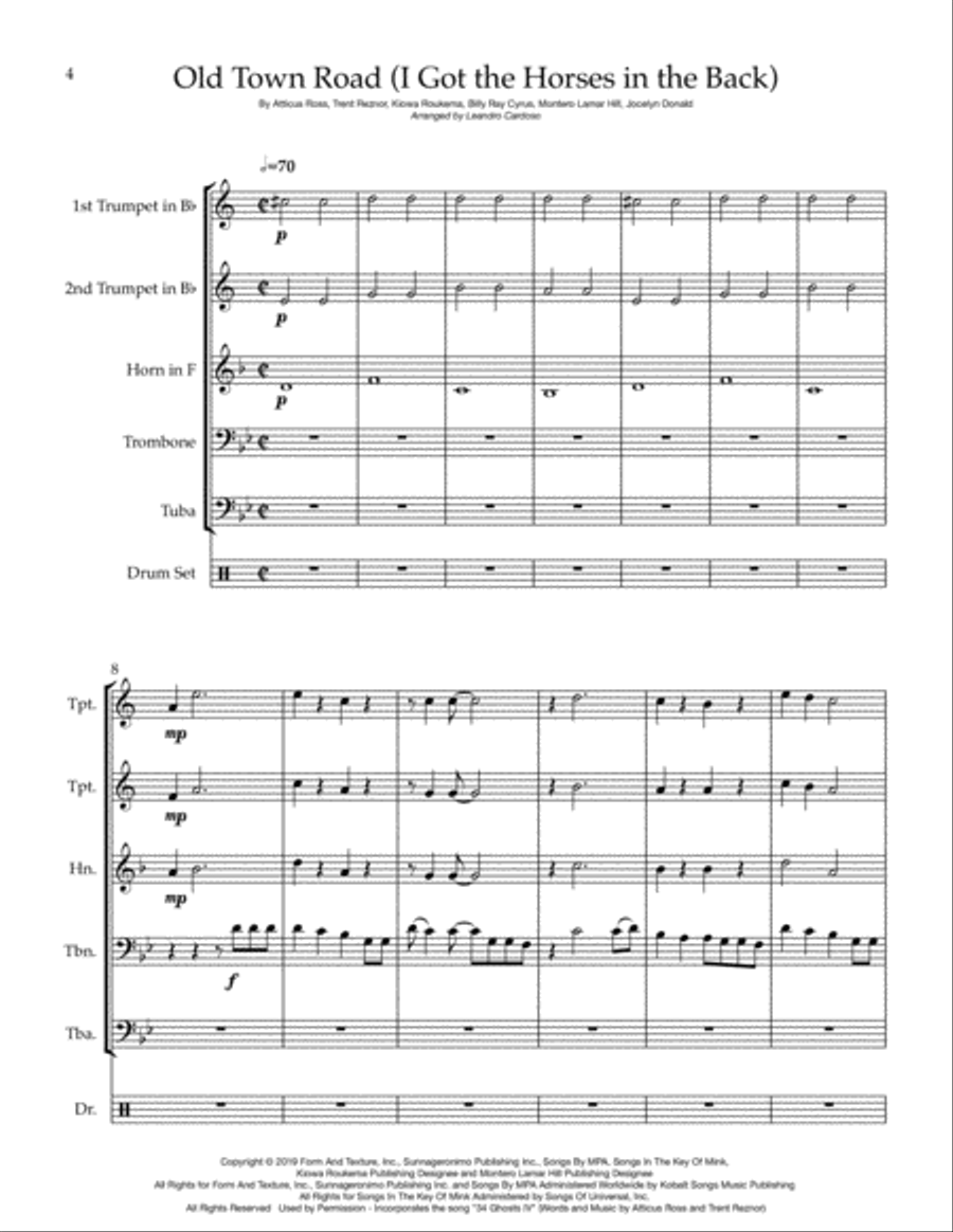 Old Town Road (remix) Small Ensemble scores gallery preview page 4