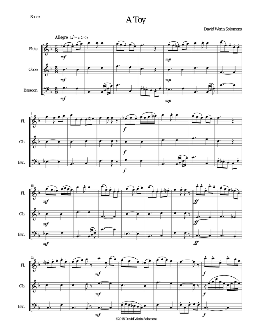 A Toy for wind trio (flute, oboe, bassoon)