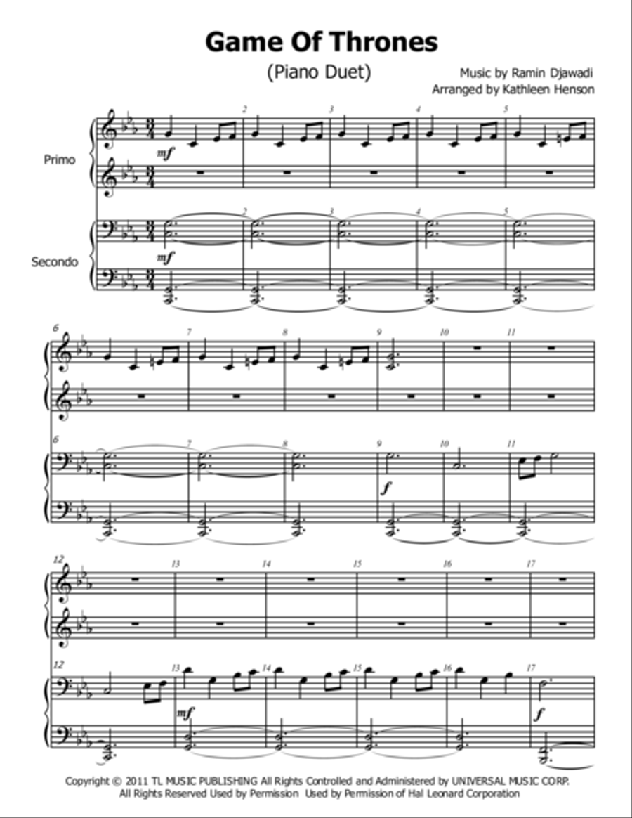 Game Of Thrones Game Of Thrones Piano scores gallery preview page 1