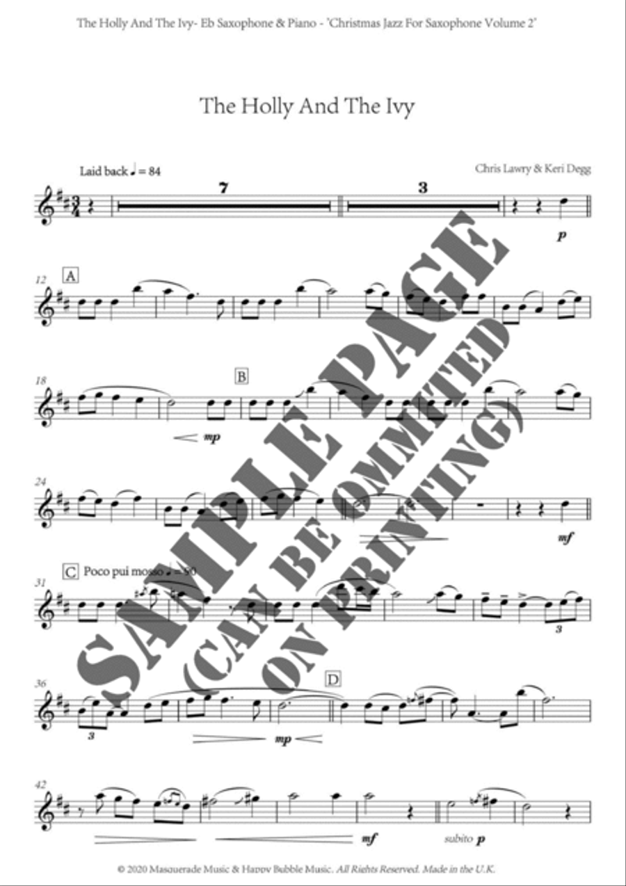 Christmas Jazz Volume 2 for Eb Saxophone; Five Christmas/Holiday pieces in Jazz Styles. Alto Saxophone scores gallery preview page 5