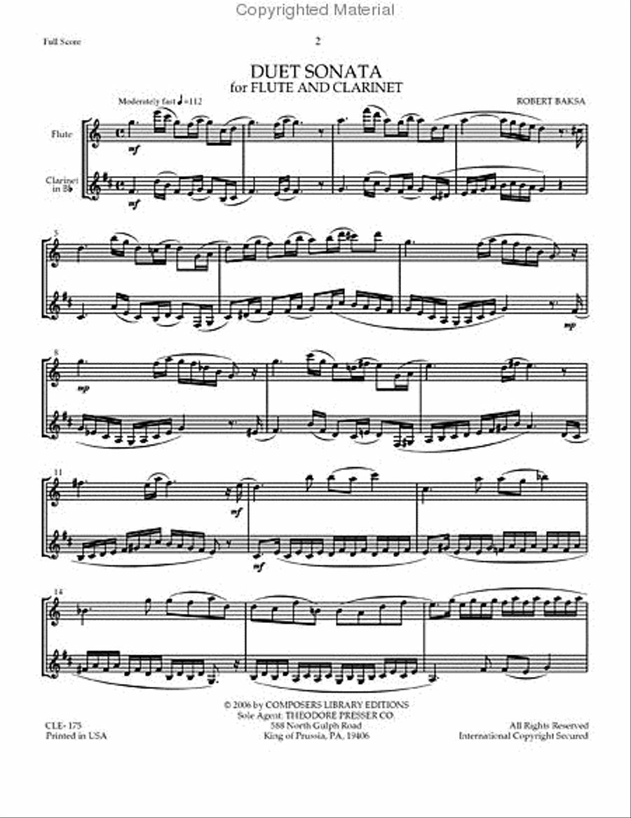 Duet Sonata for Flute and Clarinet Woodwind Duet scores gallery preview page 2