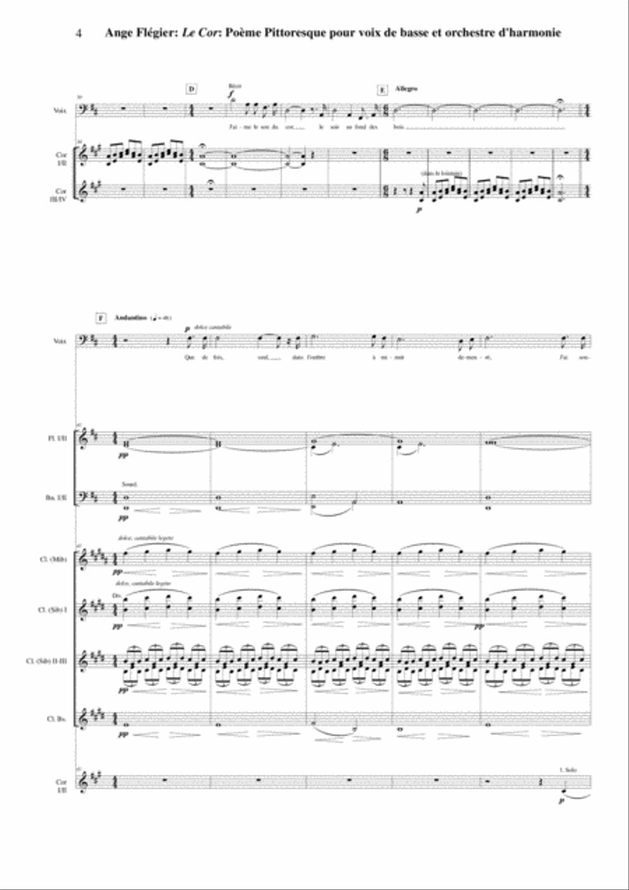 Ange Flégier: Le Cor for bass voice and concert band, score and complete parts Concert Band scores gallery preview page 4