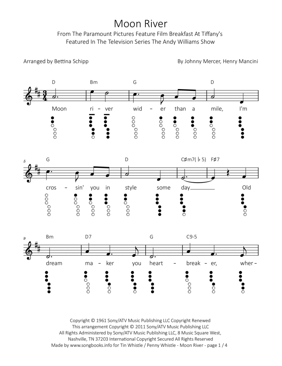Moon River Tin Whistle scores gallery preview page 1