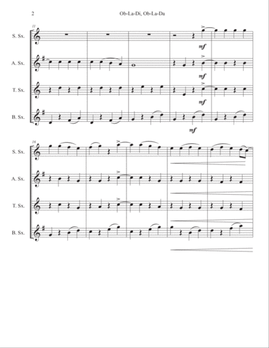 Ob-la-di, Ob-la-da Saxophone Quartet scores gallery preview page 2