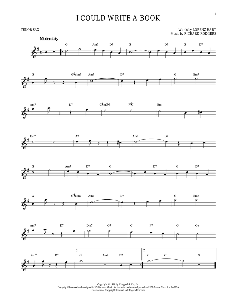 I Could Write A Book I Could Write A Book Tenor Saxophone scores gallery preview page 1