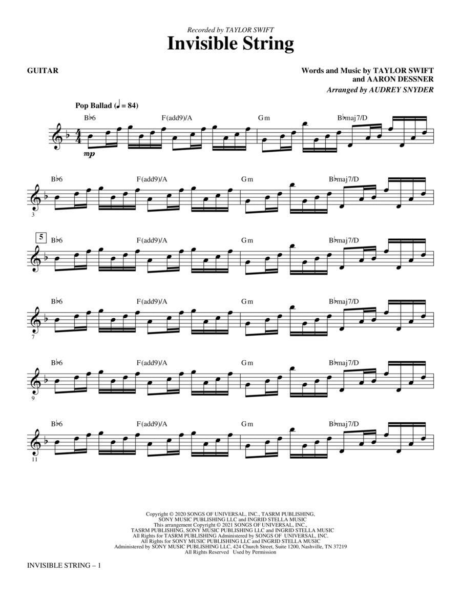 invisible string (arr. Audrey Snyder) - Guitar Choir scores gallery preview page 1