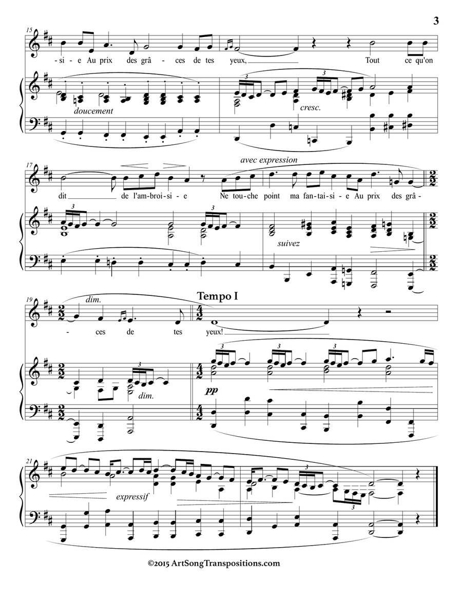 HAHN: À Chloris (in 3 low keys: D, D-flat, C major) Piano, Vocal scores gallery preview page 4
